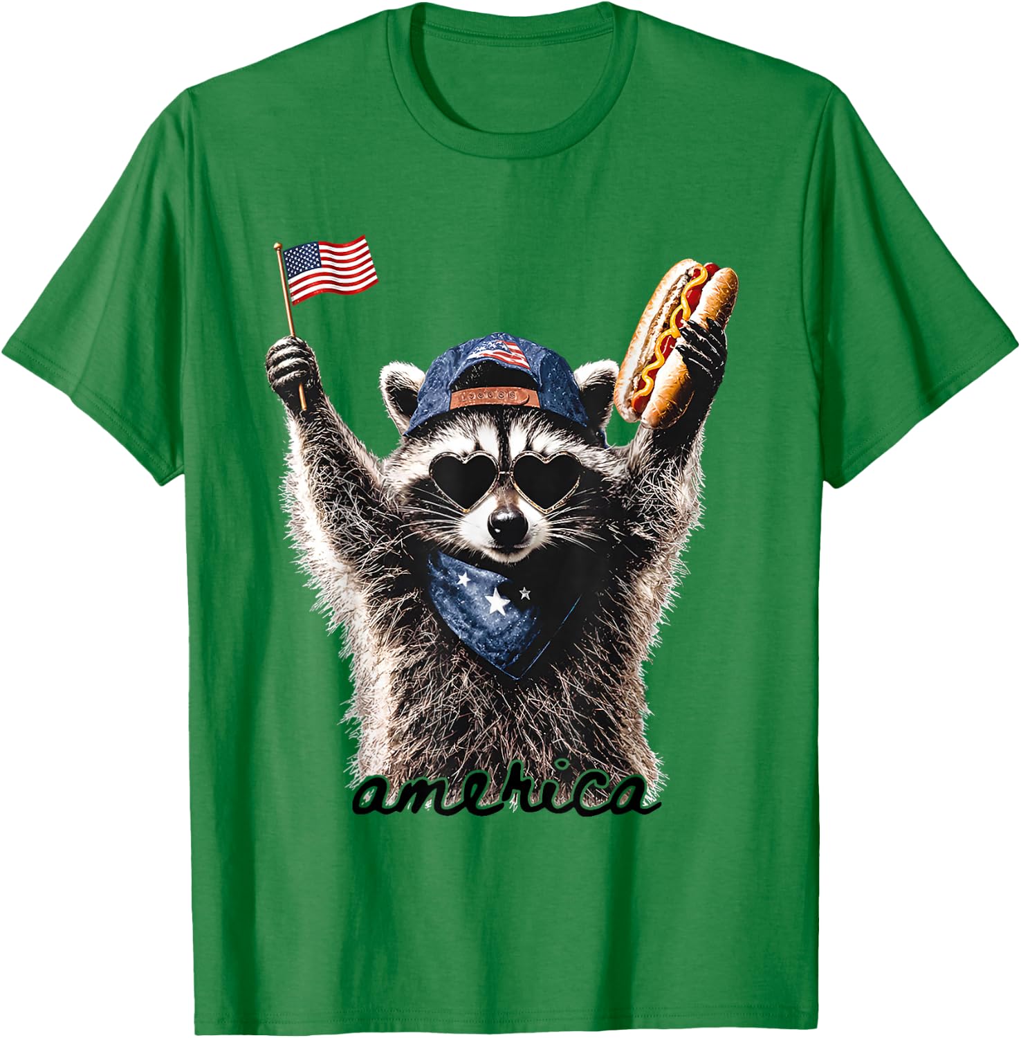 America Patriotic Raccoon T-Shirt - T-Shirt | Irish Green