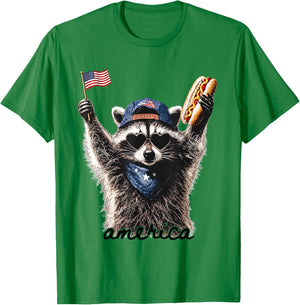 America Patriotic Raccoon T-Shirt - T-Shirt | Irish Green