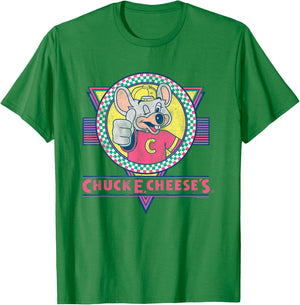 Chuck E. Cheese Winking Thumbs Up Logo Distressed , white, S T-Shirt - T-Shirt | Irish Green