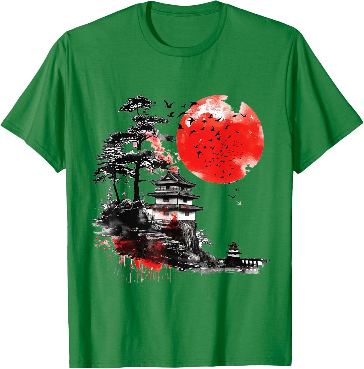 Vintage Cherry Blossom Woodblock Japanese Graphic Art T-Shirt - T-Shirt | Irish Green