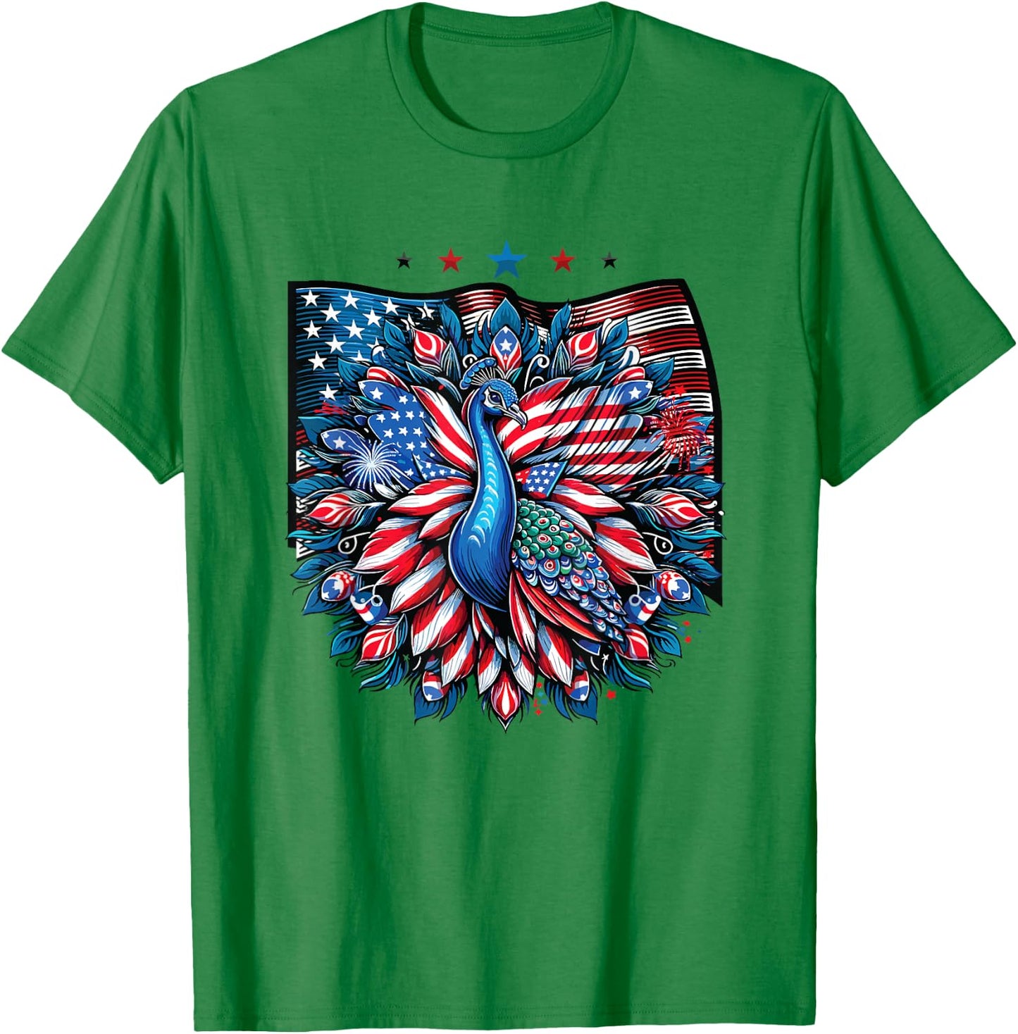 Patriotic Stars Stripes Peacock 4th Of July T-Shirt - T-Shirt | Irish Green