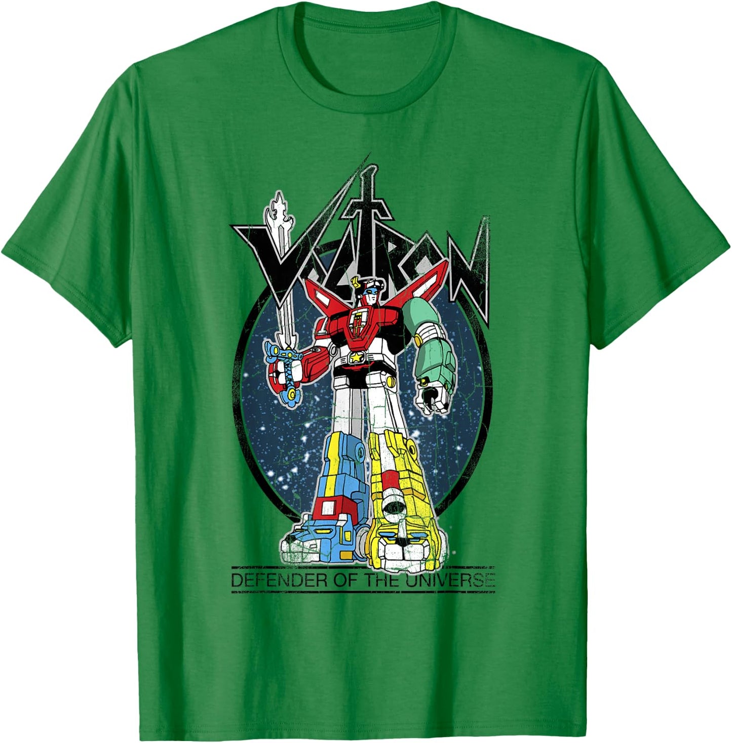 Voltron Retro Defender Colourful Distressed T-Shirt - T-Shirt | Irish Green