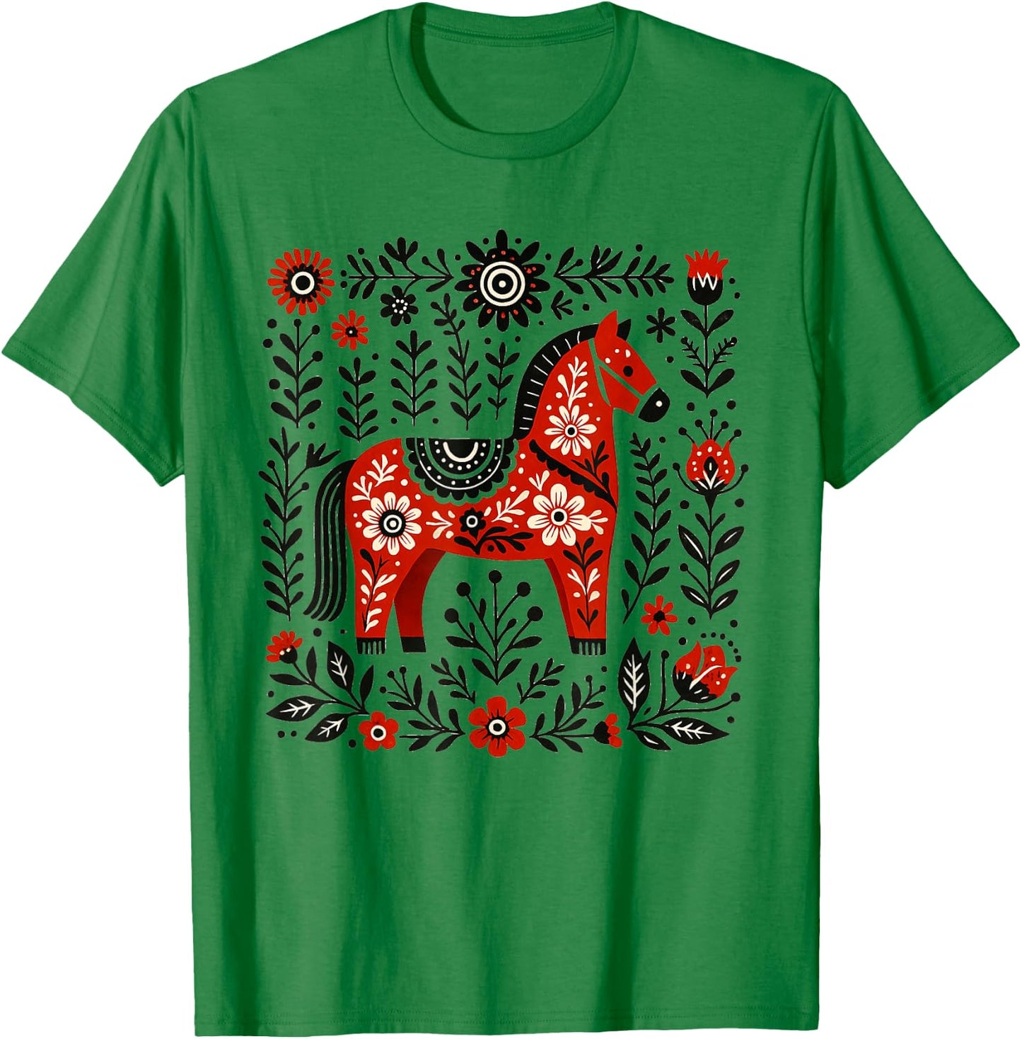 Dala Horse Swedish Heritage Sweden Nordic Scandinavian T-Shirt - T-Shirt | Irish Green