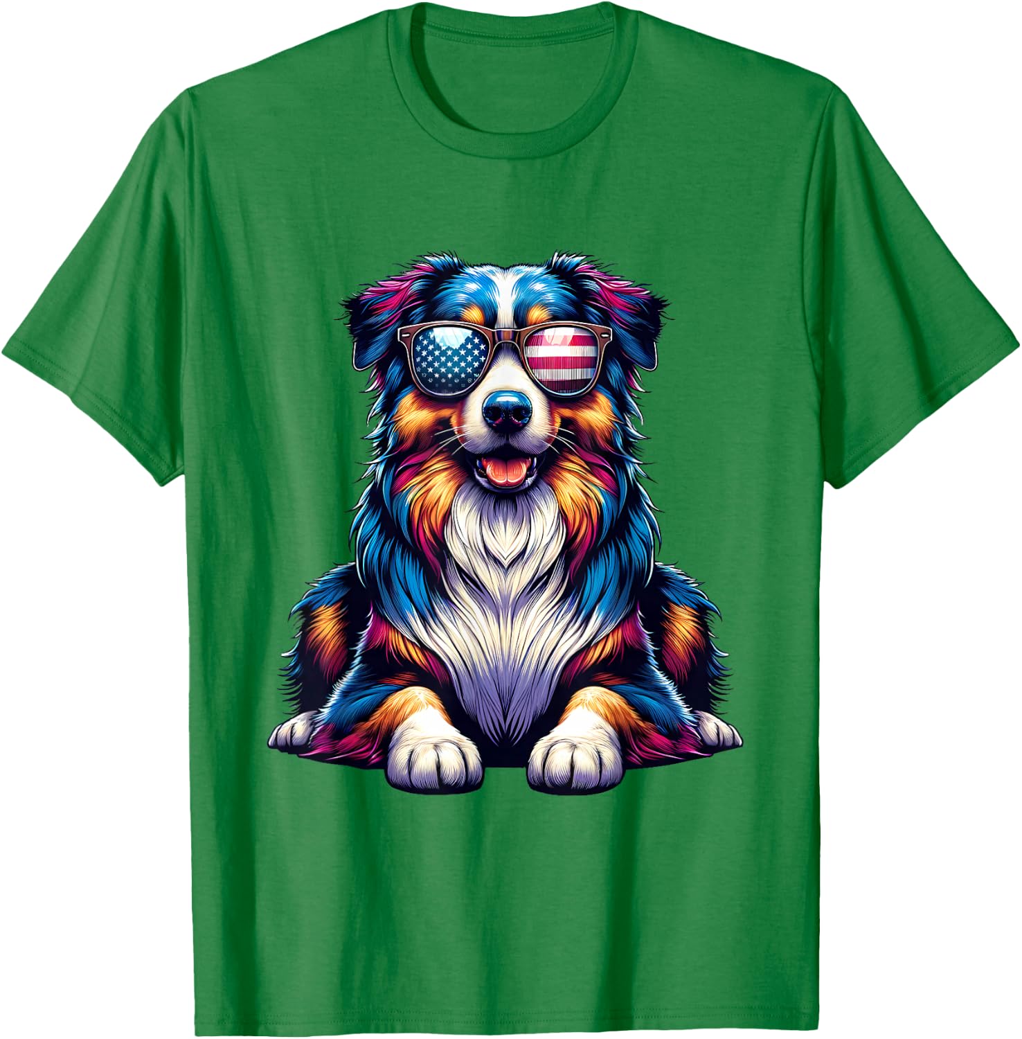 American Flag Awesome Australian Shepherd Dog 4th Of July T-Shirt - T-Shirt | Irish Green