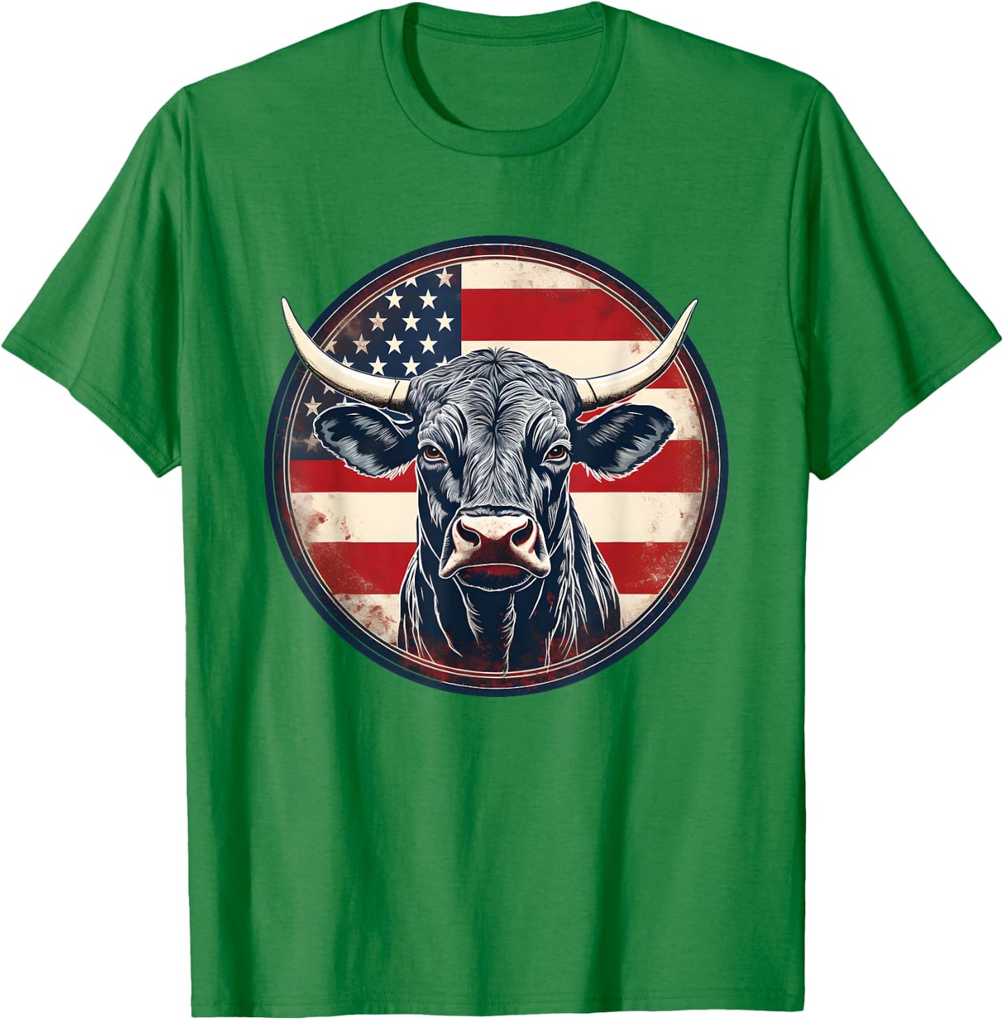 Bull American Flag Rodeo Distressed Cowboy Red Western T-Shirt - T-Shirt | Irish Green