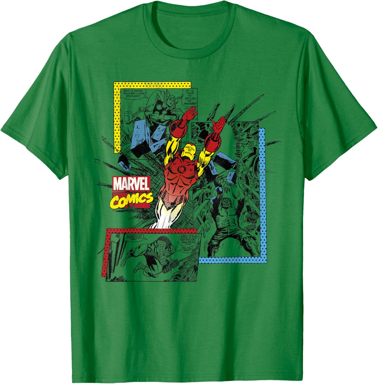 Marvel Comics Iron Man Classic Retro Panels Graphic T-Shirt - T-Shirt | Irish Green