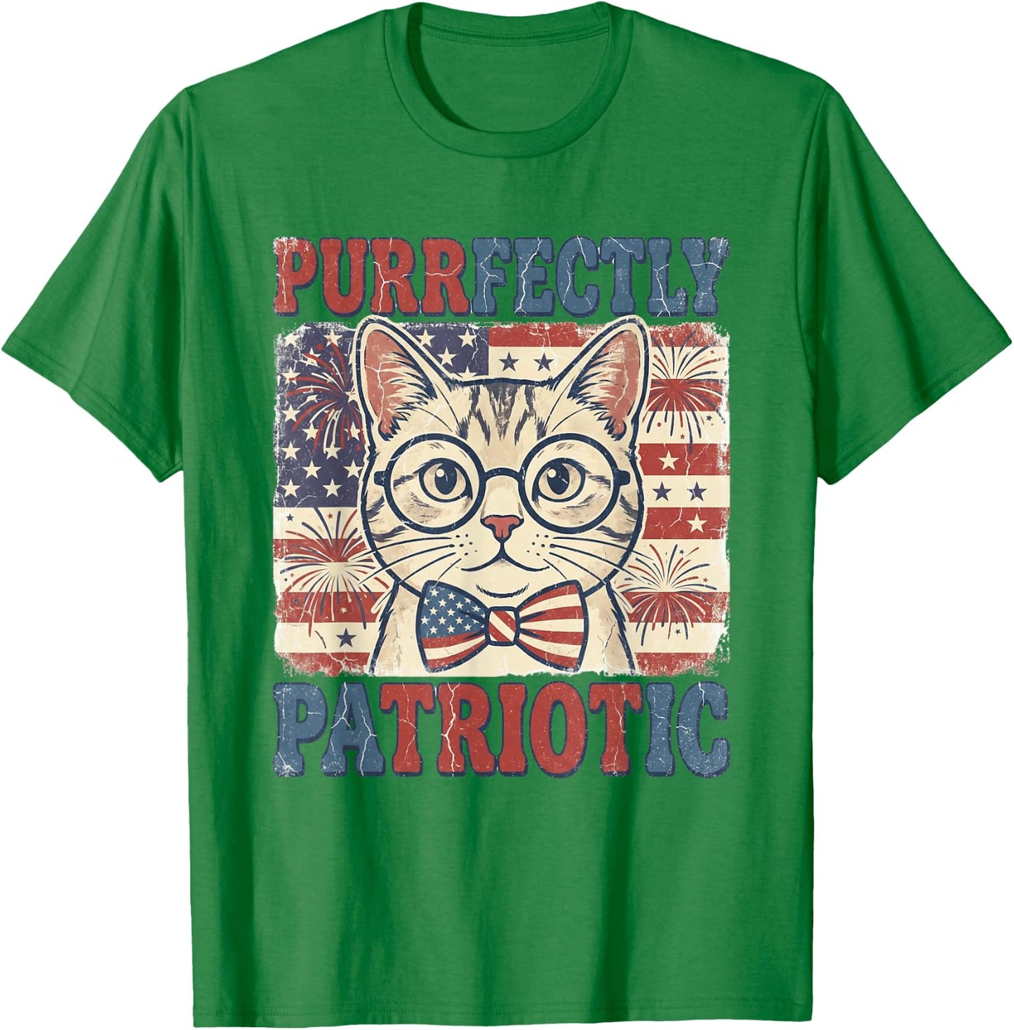 Purrfectly Patriotic Cat Vintage 4th of July Graphic T-Shirt - T-Shirt | Irish Green
