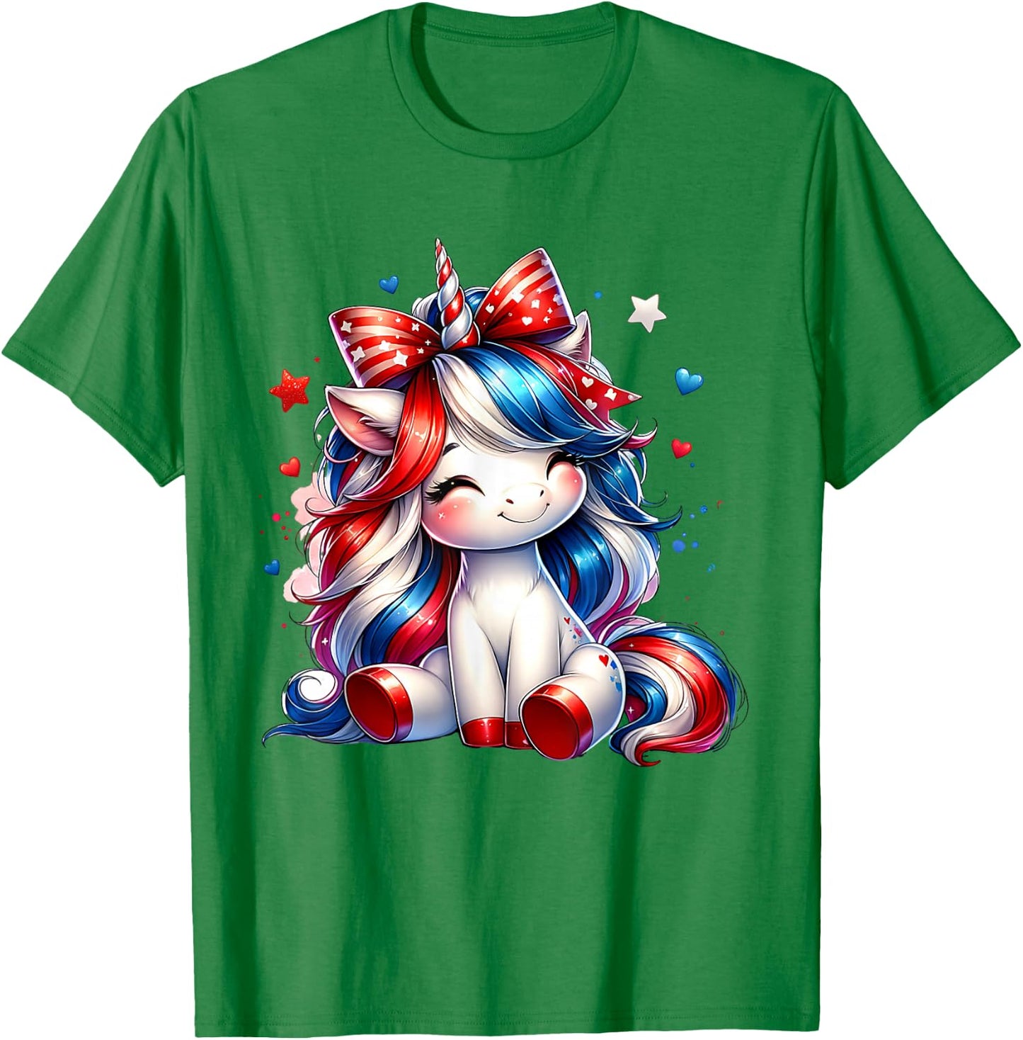 Cute Unicorn 4th Of July Girls Kids American Flag USA Girls T-Shirt - T-Shirt | Irish Green