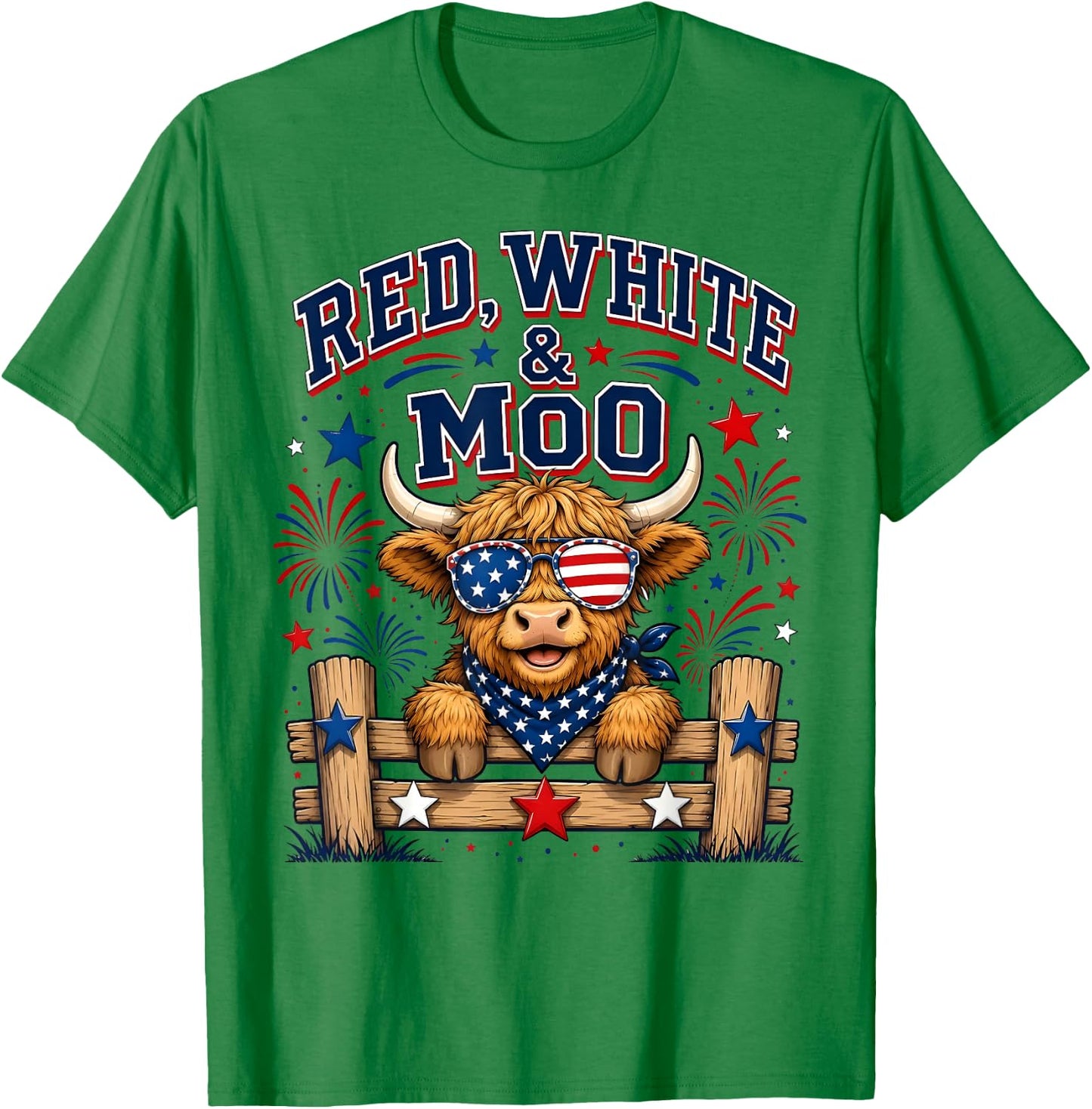 Cute Red White and Moo Funny Patriotic 4th of July USA Flag T-Shirt - T-Shirt | Irish Green
