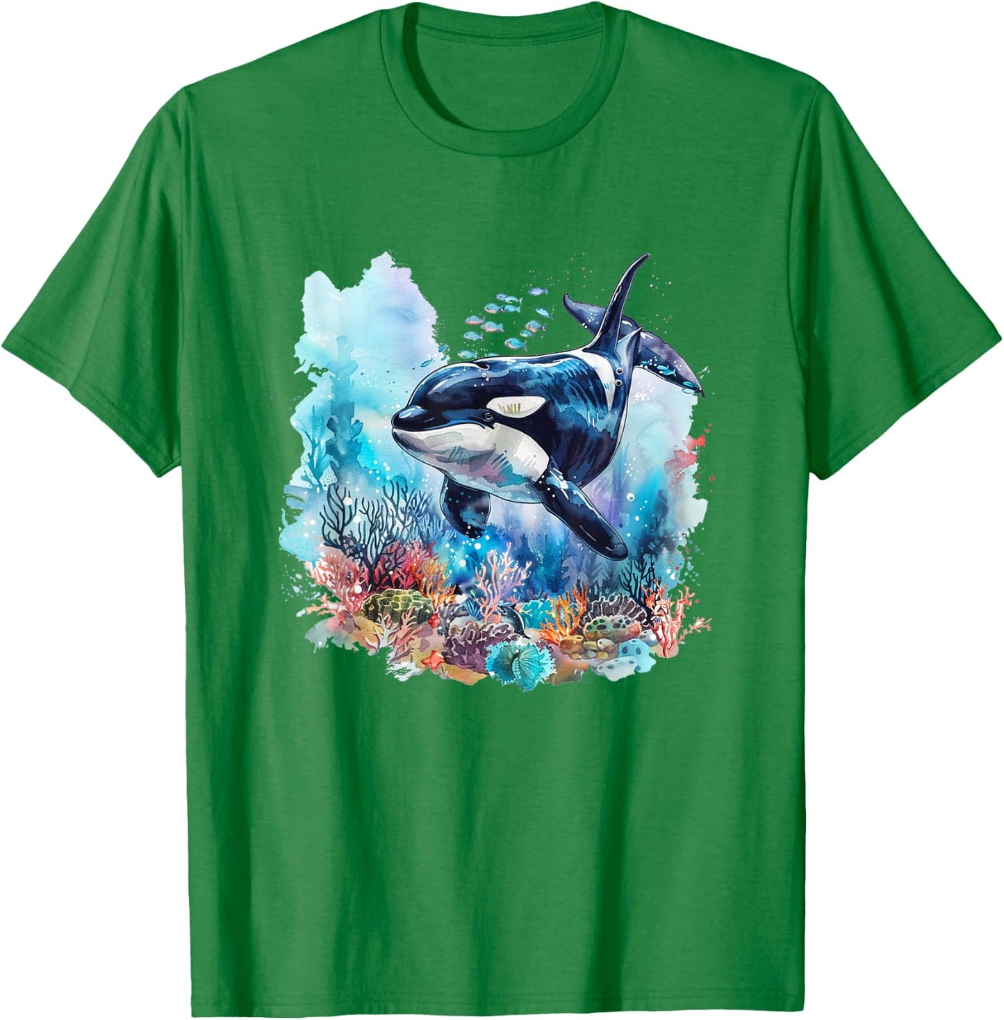 Orca t featuring Watercolor Orca T-Shirt - T-Shirt | Irish Green