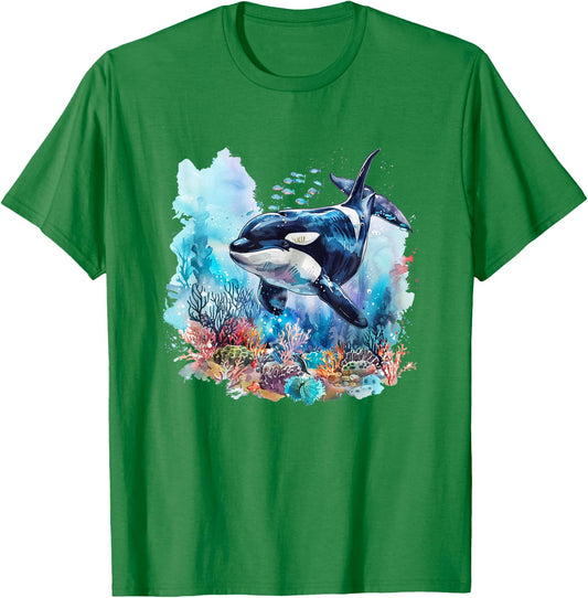 Orca t featuring Watercolor Orca T-Shirt - T-Shirt | Irish Green
