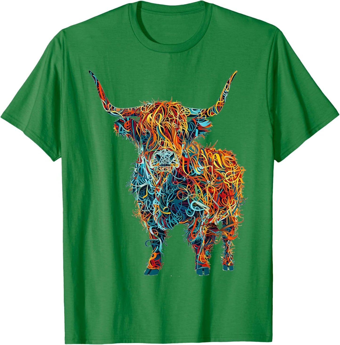 Highland Cow Abstract Animal Art Graphic Highland Cow T-Shirt - T-Shirt | Irish Green