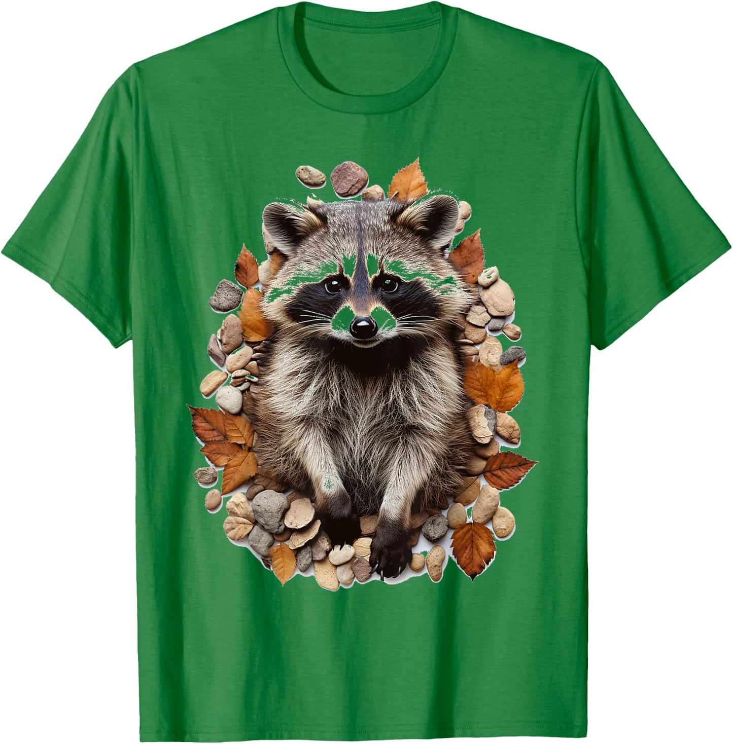 Raccoon Animal Nature Pattern Stones Illustration Face Raccoon , white, S T-Shirt - T-Shirt | Irish Green