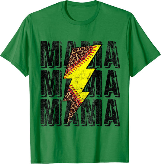 Funny Mothers Day Softball Leopard Thunderstorm Grandma Mama T-Shirt - T-Shirt | Irish Green