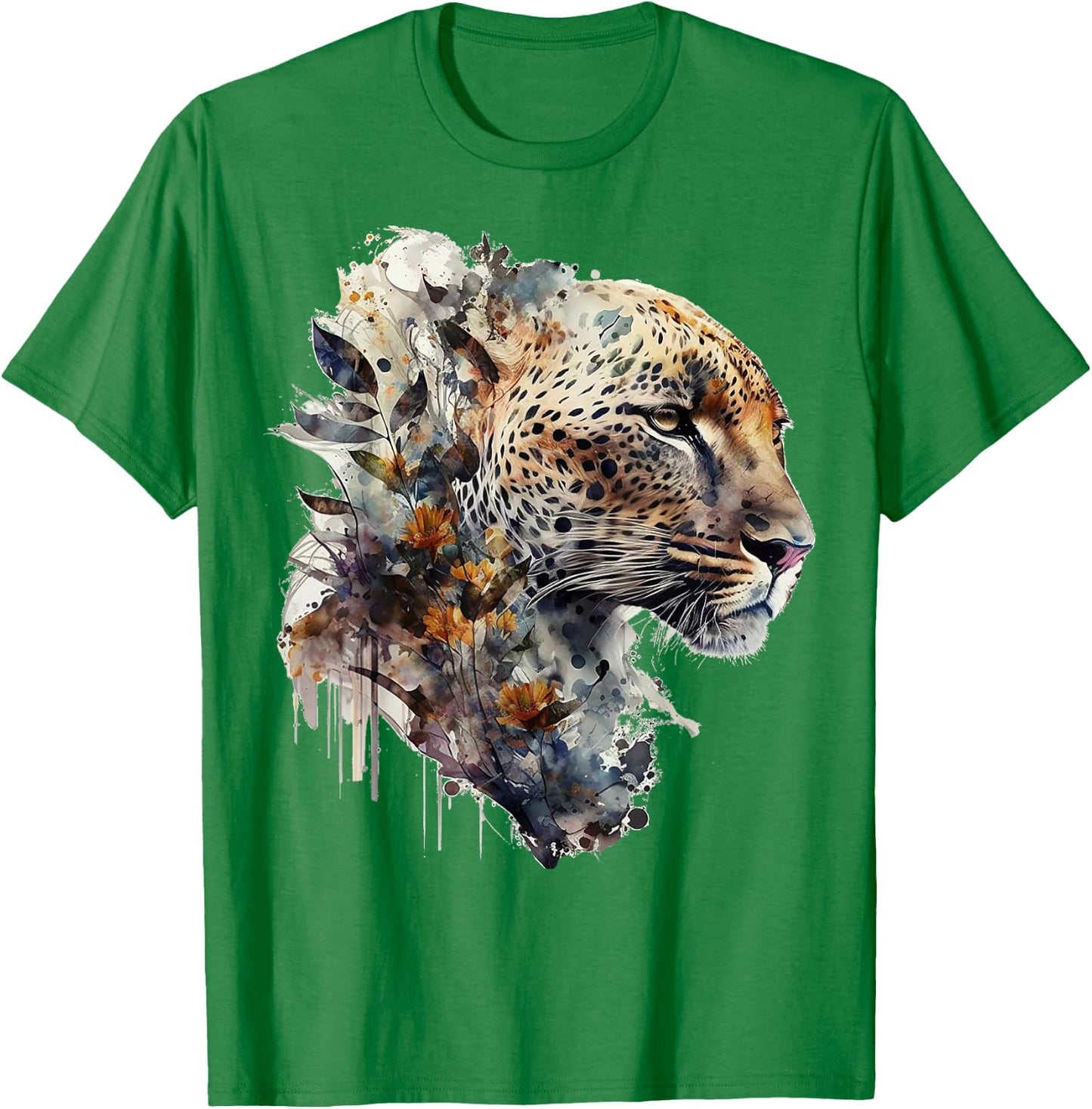 Leopard flowers art animals print leopard motif T-Shirt - T-Shirt | Irish Green