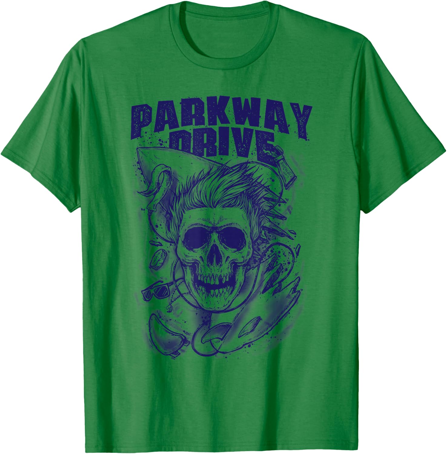 Parkway Drive - Official Merchandise - Surfer Skull - White T-Shirt - T-Shirt | Irish Green