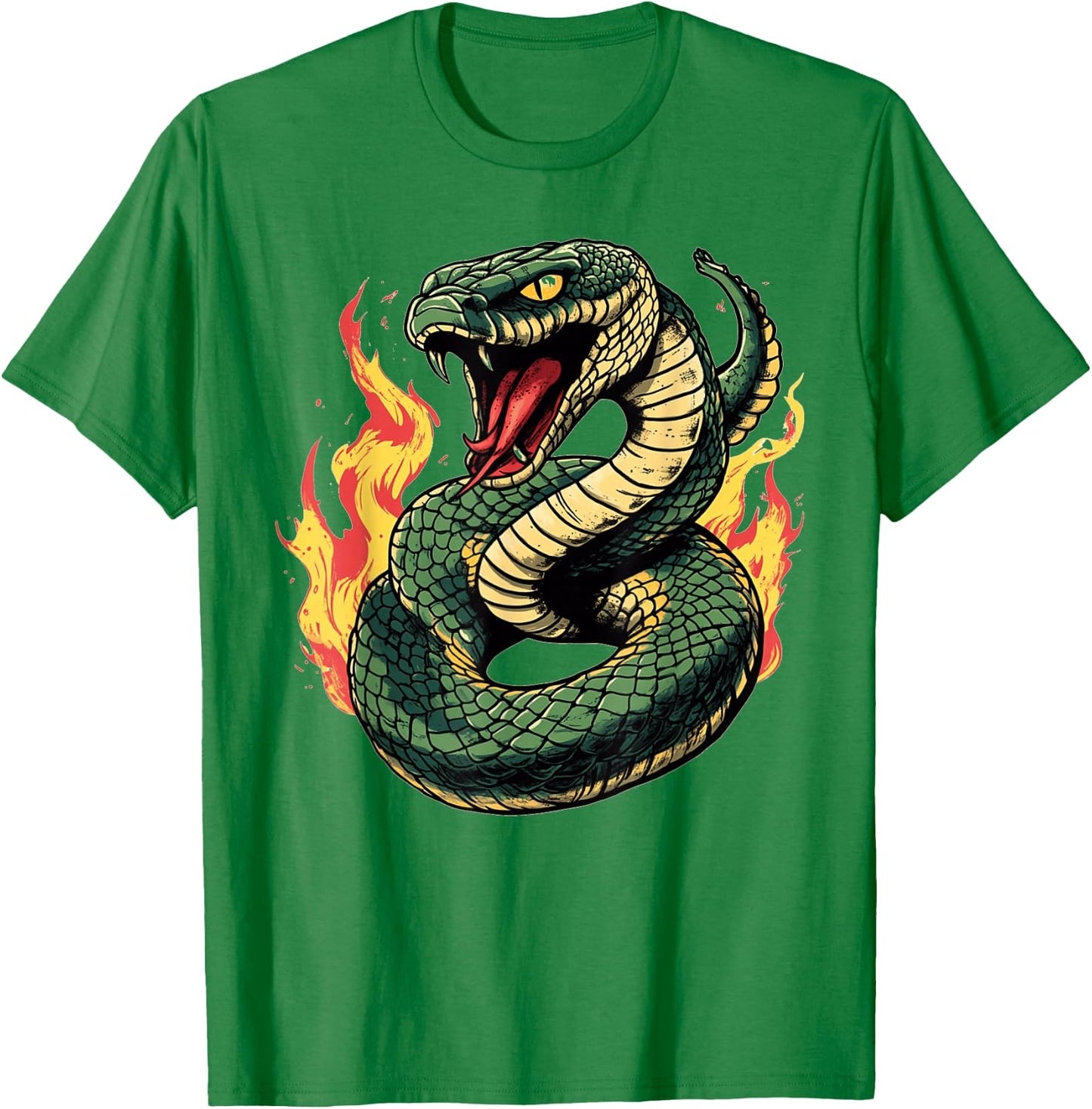 Venomous Snake Cobra Striking Fire Design T-Shirt - T-Shirt | Irish Green