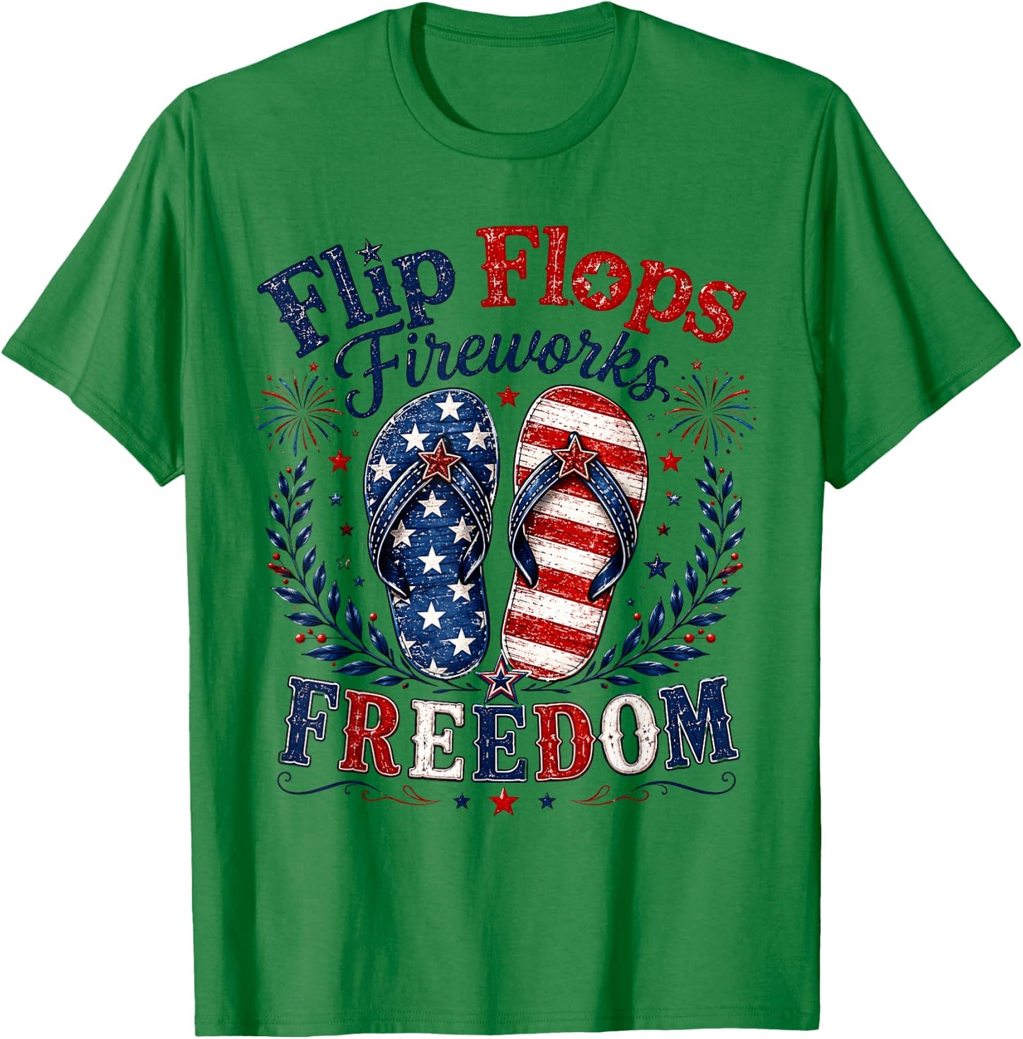 Flip Flops Fireworks Freedom USA Flag Summer 4th of July T-Shirt - T-Shirt | Irish Green