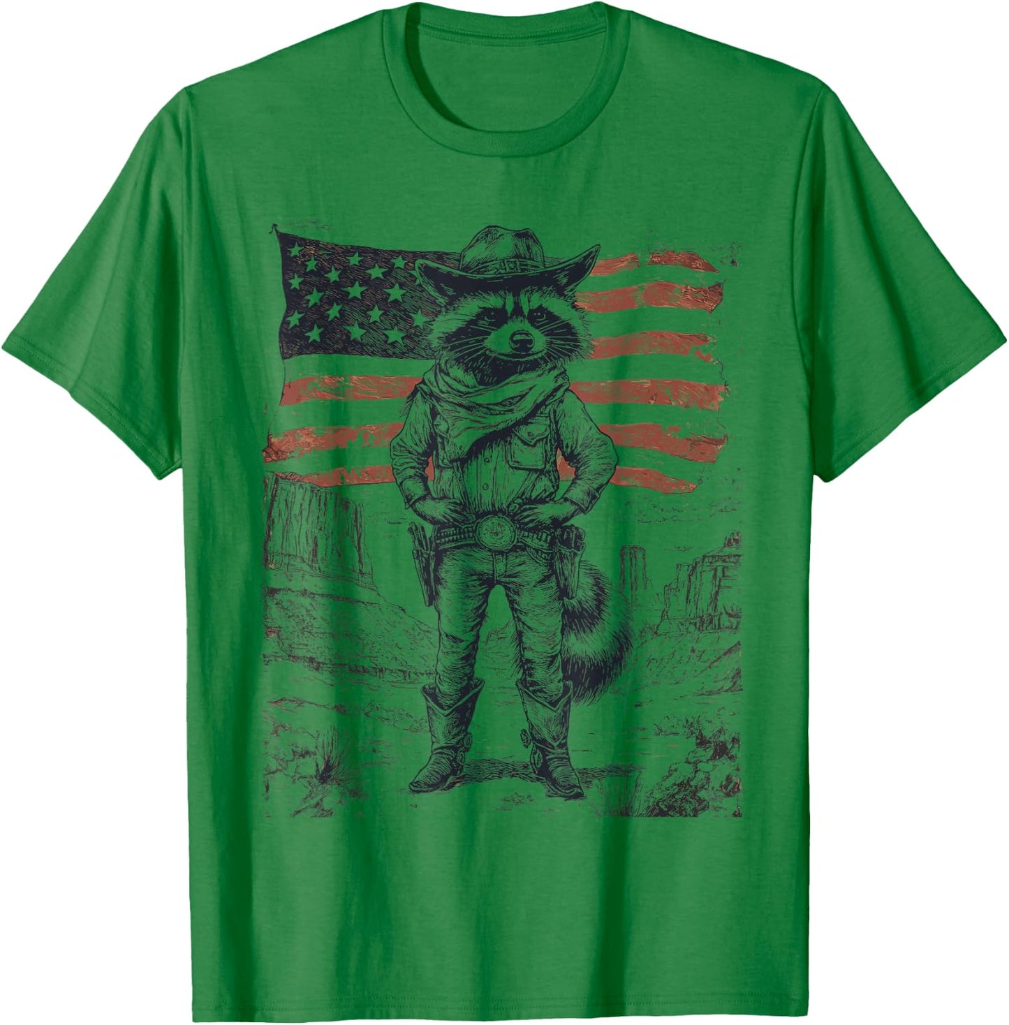 Wild West Cowboy Raccoon 4th of July Western Rodeo T-Shirt - T-Shirt | Irish Green