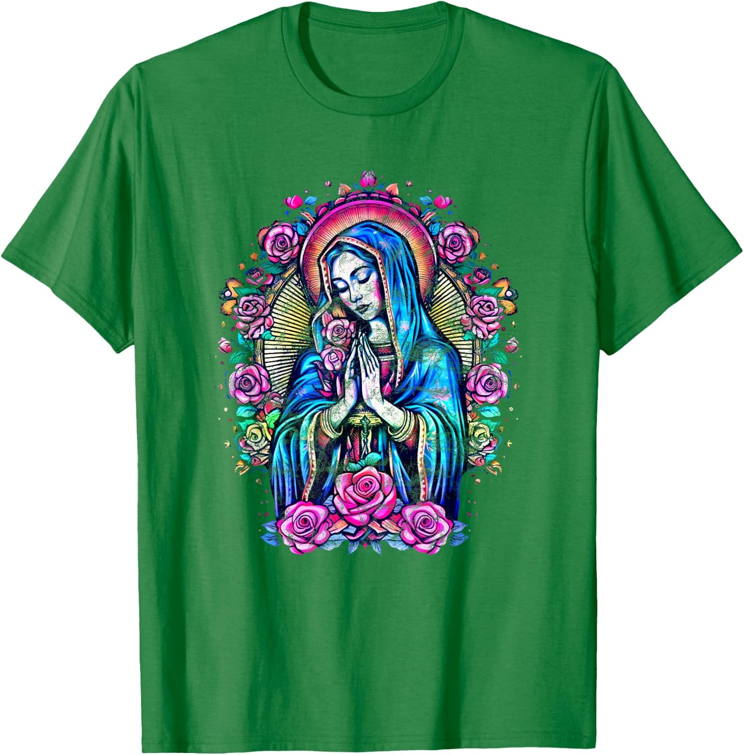 Praying Mary with roses, Christianity, Our Lady of Guadalupe T-Shirt - T-Shirt | Irish Green