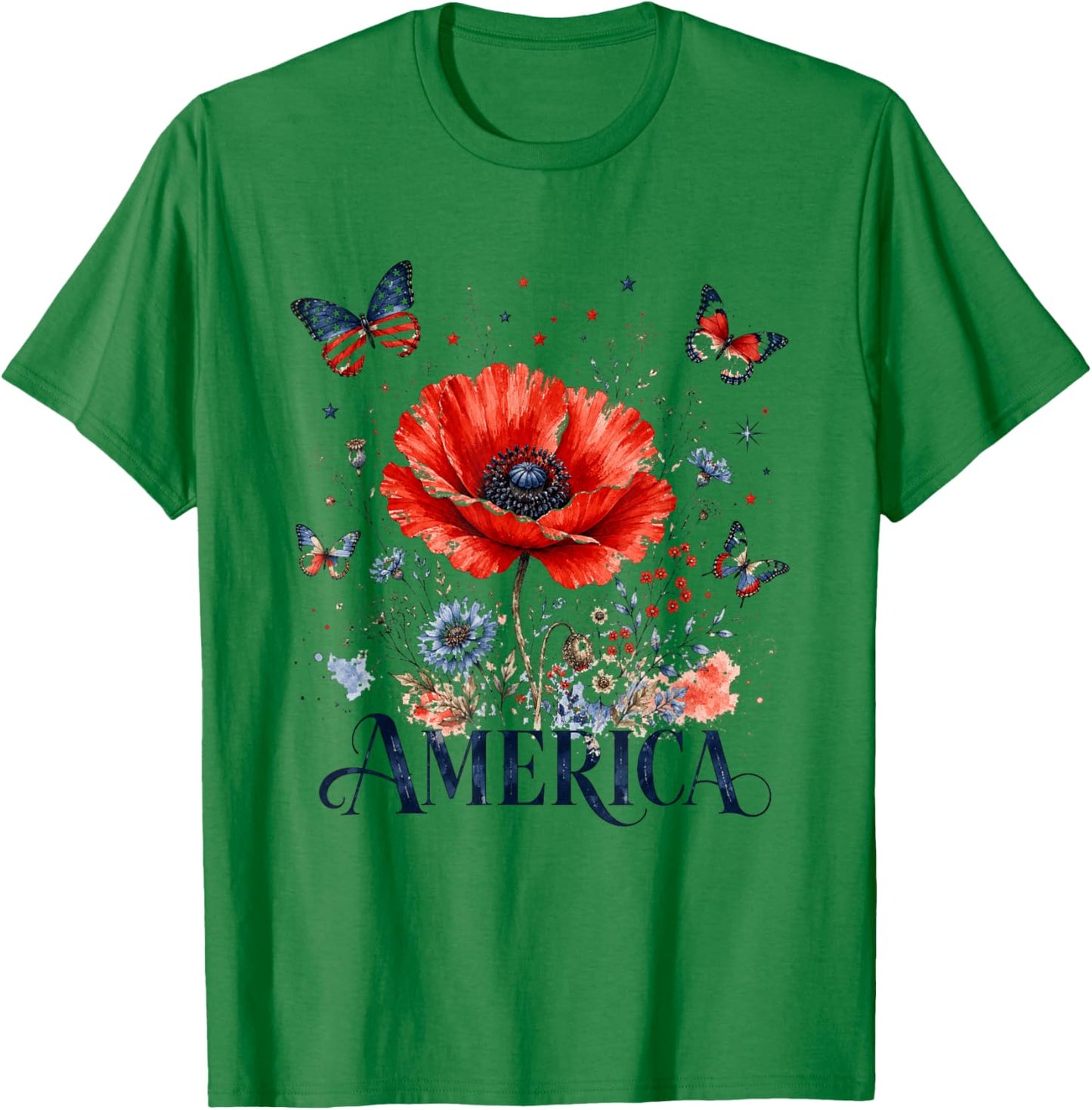 America 1776-2026 Women 250 Years of Freedom Poppies Poppy T-Shirt - T-Shirt | Irish Green