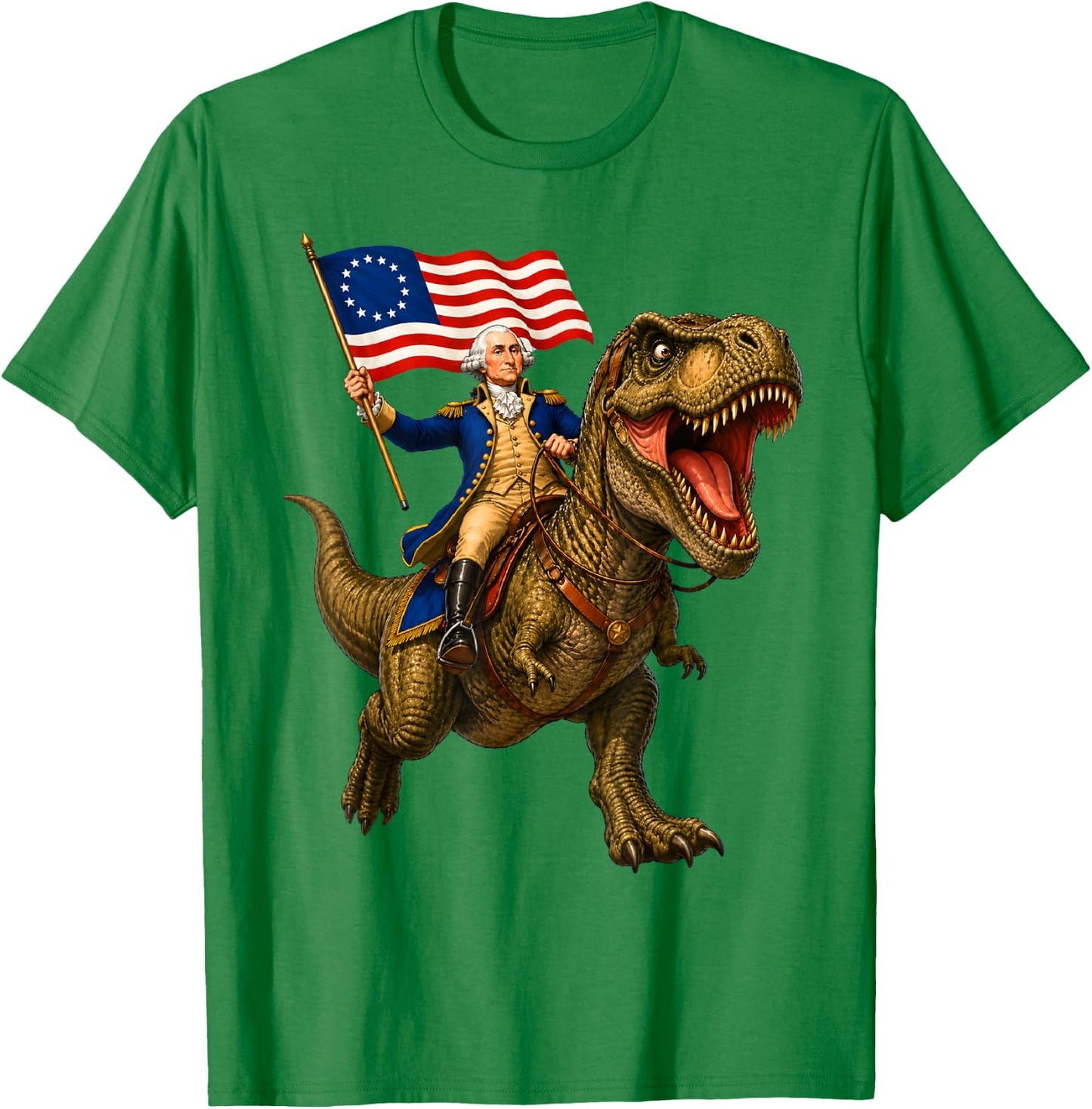 George Washington Riding a Dinosaur T-Shirt - T-Shirt | Irish Green