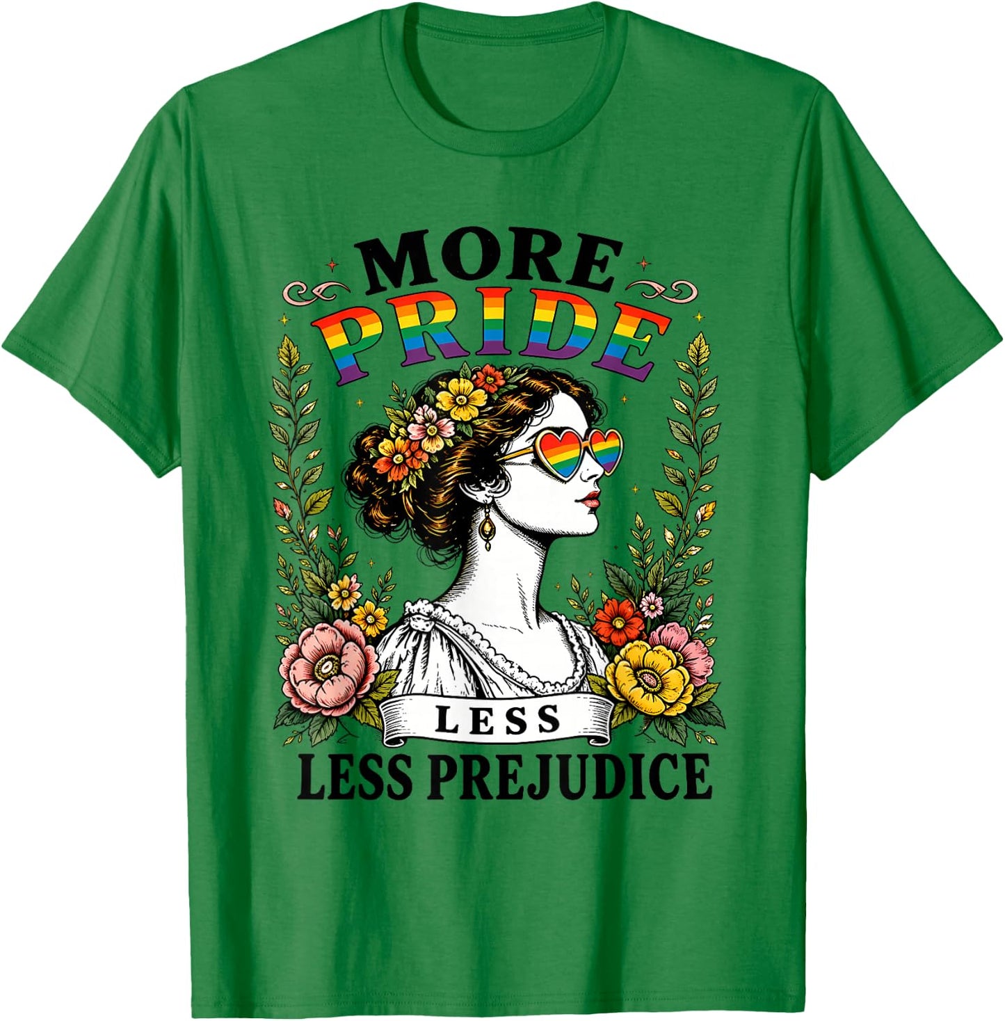 More Pride Less Prejudice Rainbow Heart Vintage Equality T-Shirt - T-Shirt | Irish Green