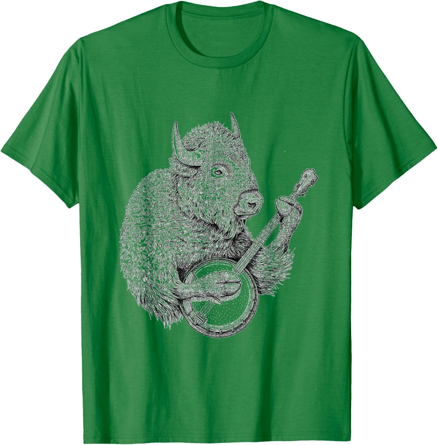 Buffalo Retro Bison Animal playing banjo T-Shirt - T-Shirt | Irish Green