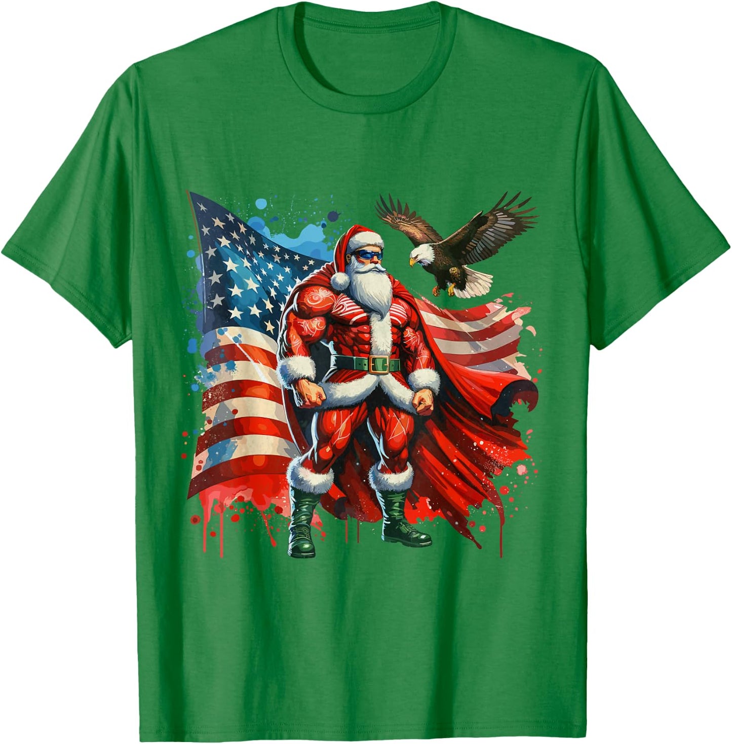 Funny Santa Claus Vintage Patriotic American flag T-Shirt - T-Shirt | Irish Green