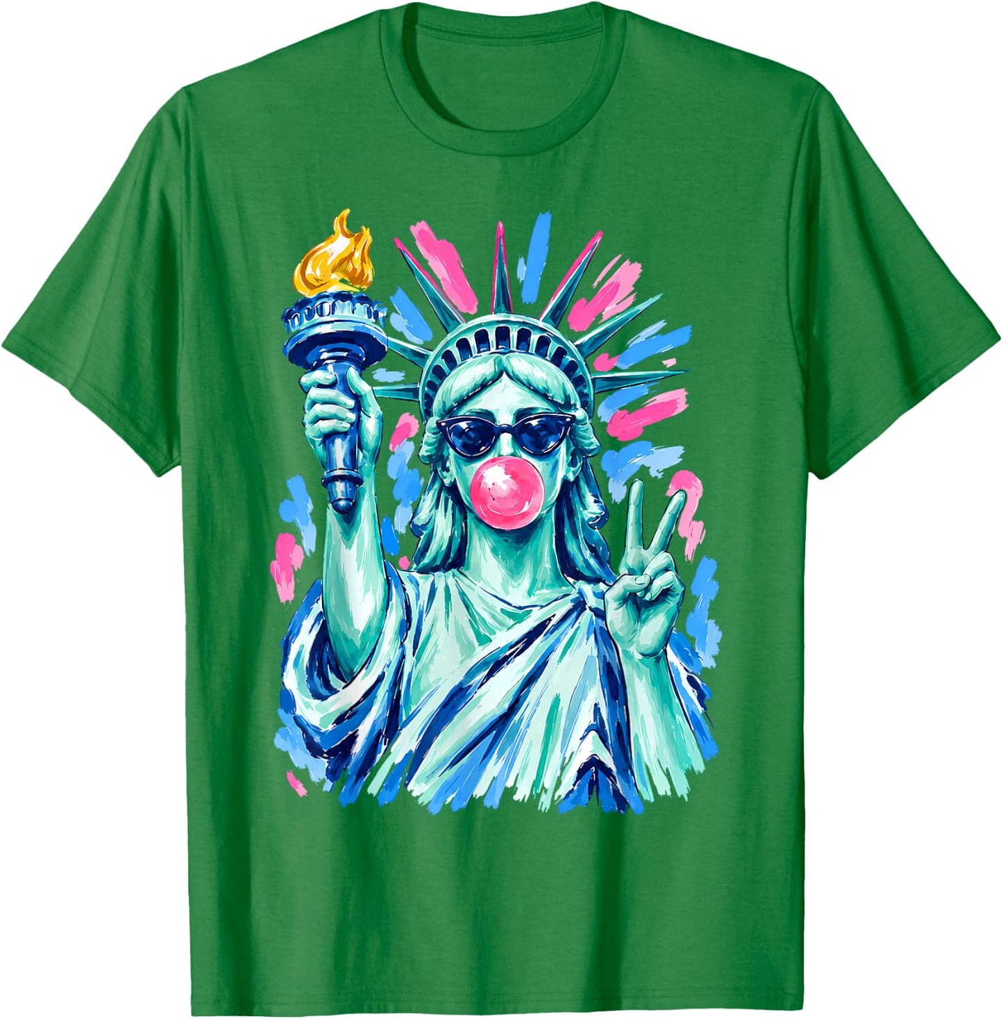 Statue of Liberty Sunglasses Blowing Bubblegum 4th of July T-Shirt - T-Shirt | Irish Green