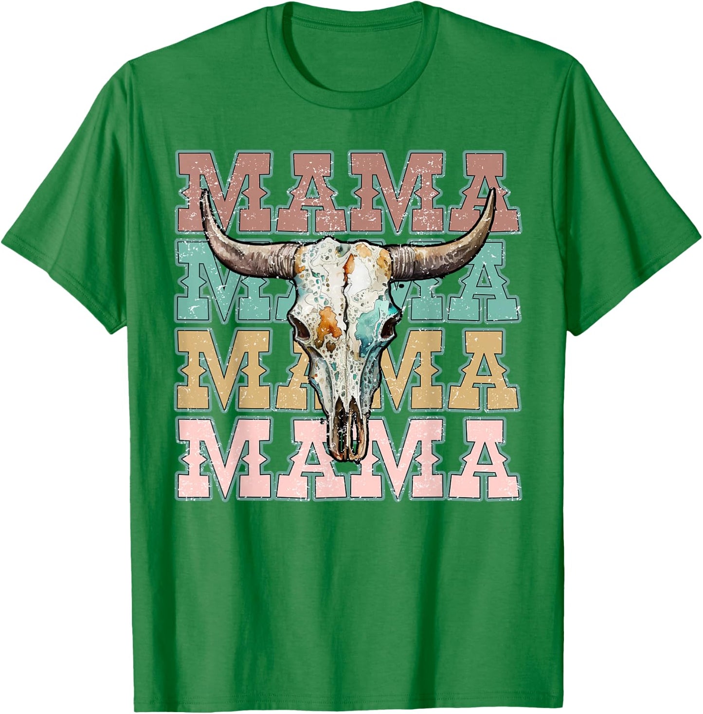 Mama Western Mom Retro Bull Skull Cow Skull Mom T-Shirt - T-Shirt | Irish Green