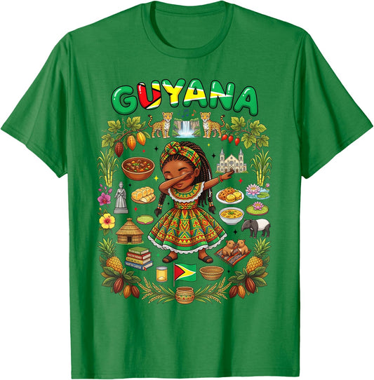 Dabbing Guyana Girl Flag Dress Kaieteur Falls Jaguar Pride T-Shirt - T-Shirt | Irish Green
