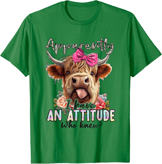 Funny Apparently I Have An Attitude Who Knew Cow Love T-Shirt - T-Shirt | Irish Green
