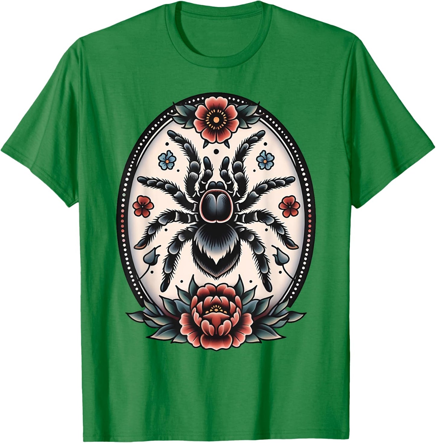 Traditional Floral Tarantula Retro Graphic For Spider Lovers T-Shirt - T-Shirt | Irish Green