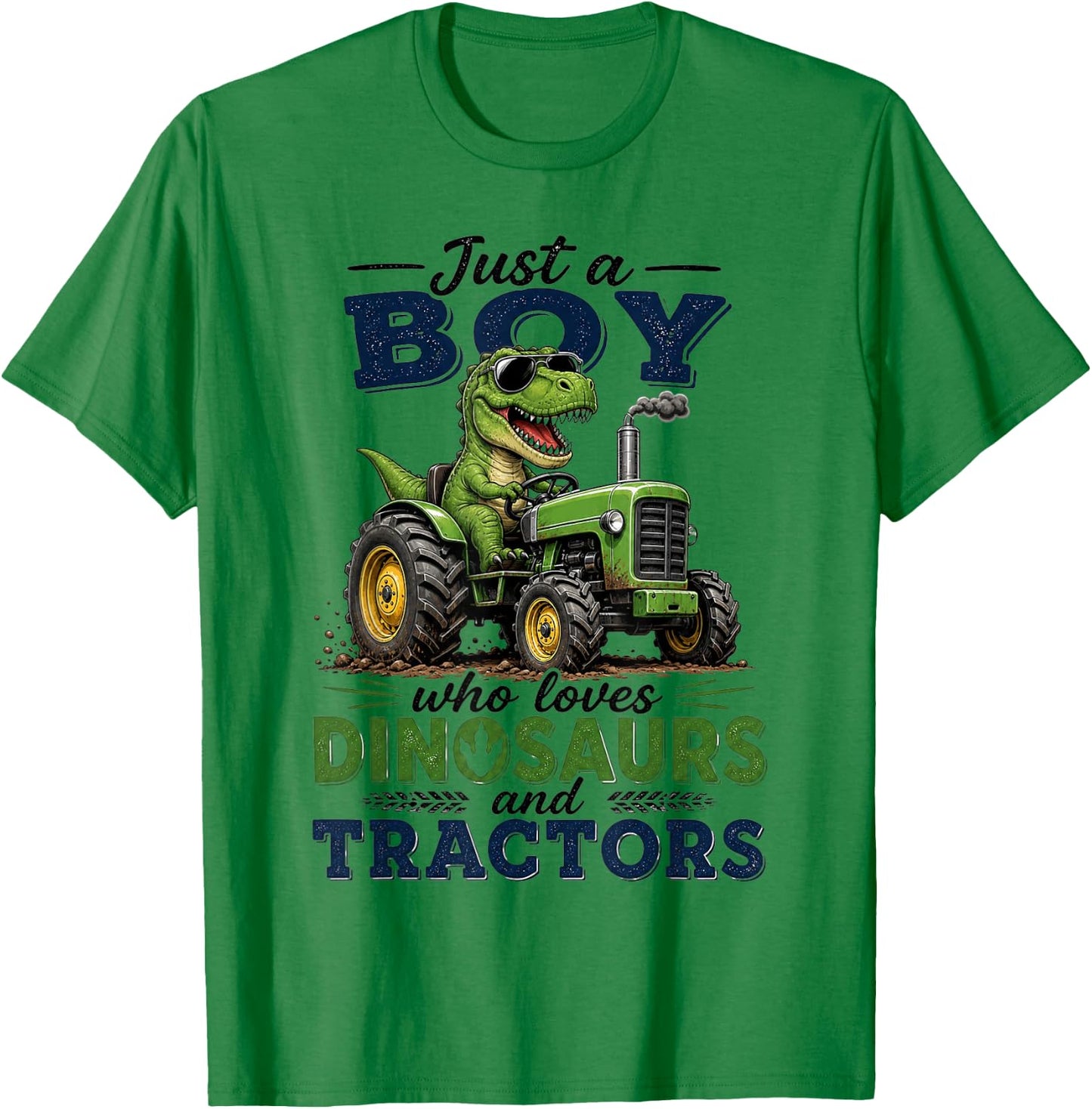 Just A Boy Who Loves Tractors and Dinosaurs Farm T-Rex T-Shirt - T-Shirt | Irish Green
