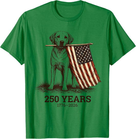 Vintage Labrador Patriotic Lab Dog 250 Years 1776 2026 T-Shirt - T-Shirt | Irish Green