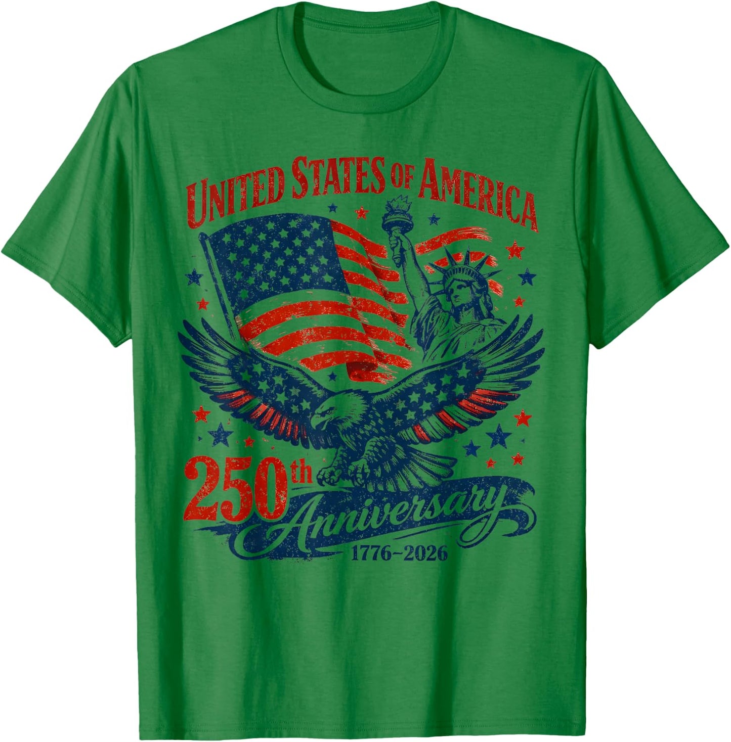 Vintage United States of America 250th Anniversary 1776 2026 T-Shirt - T-Shirt | Irish Green