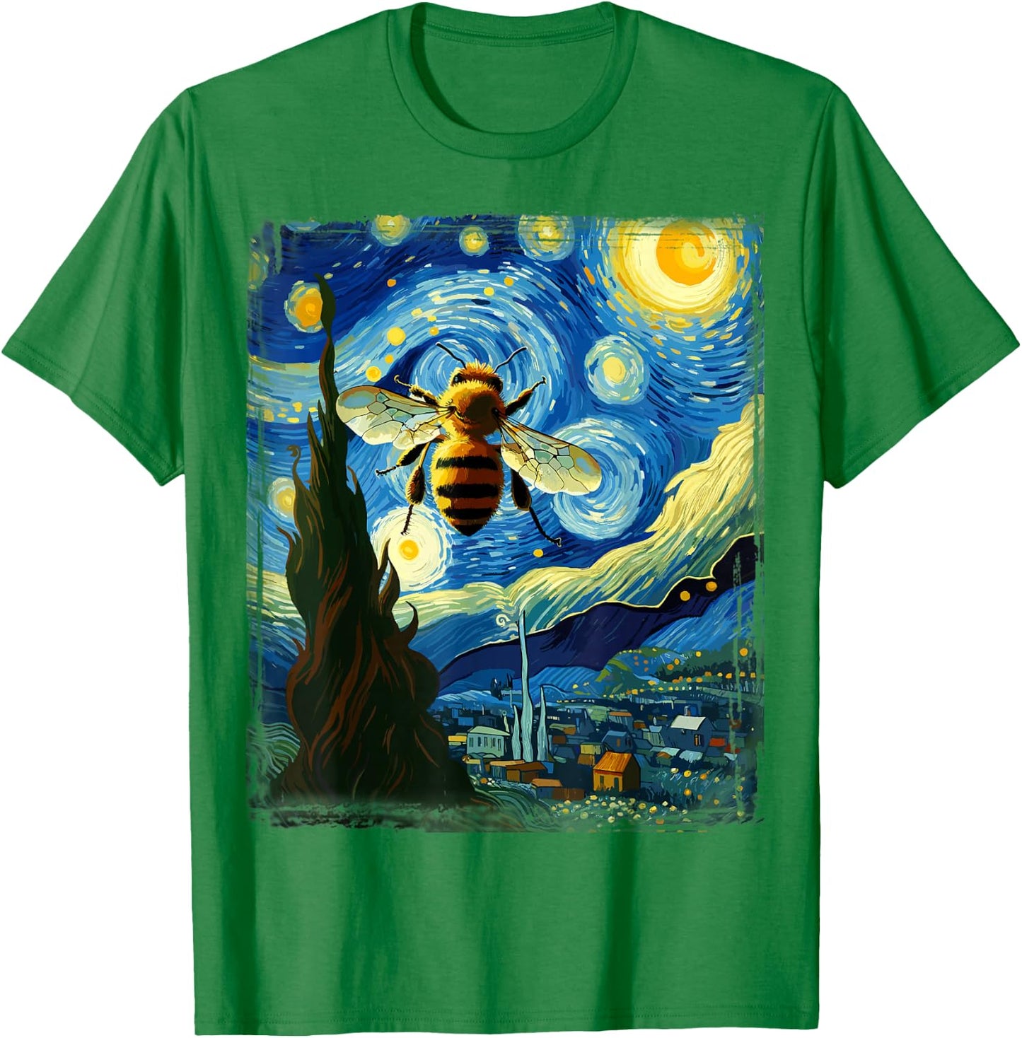 Apiarist Artistic Bee Gear Van Gogh Style Starry Night Bee T-Shirt - T-Shirt | Irish Green