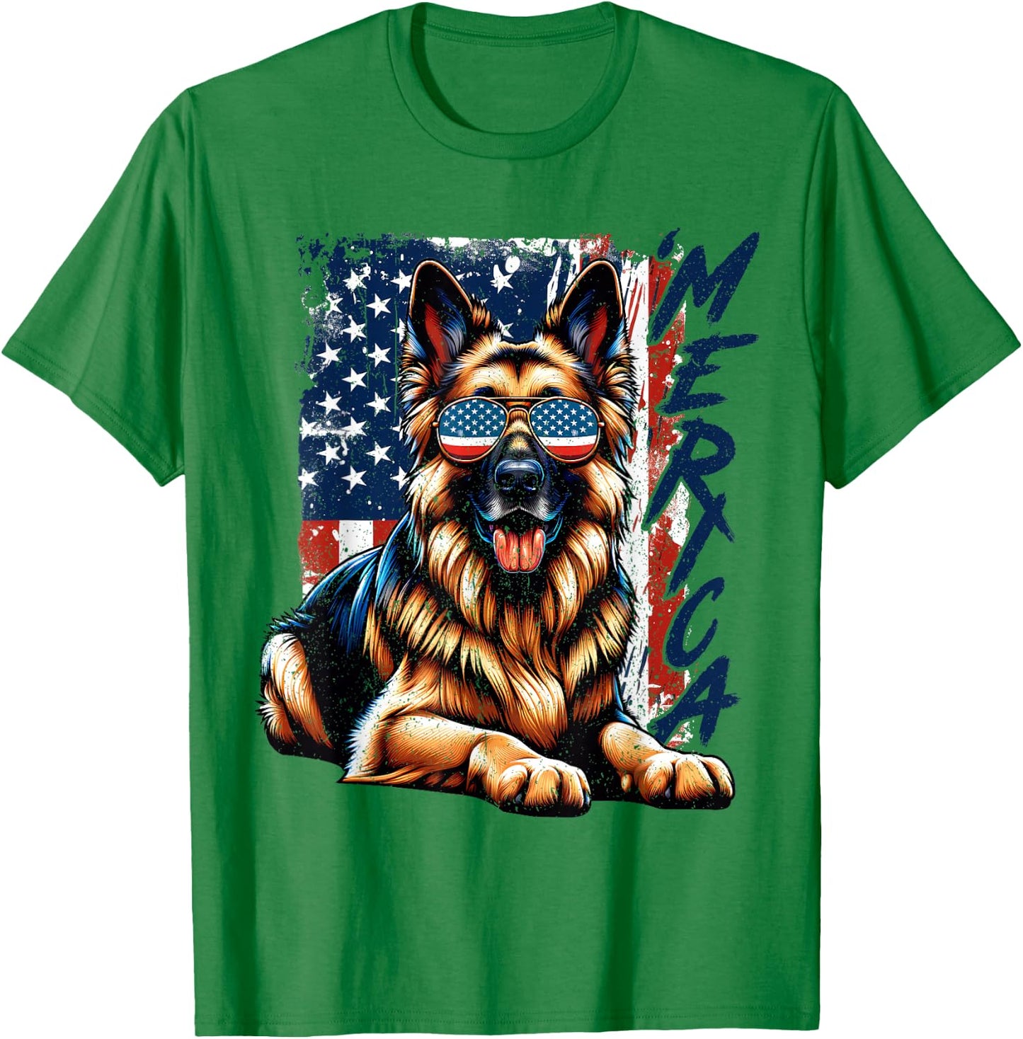 'Merica German Shepherd USA Flag Sunglasses Patriotic Pets T-Shirt - T-Shirt | Irish Green