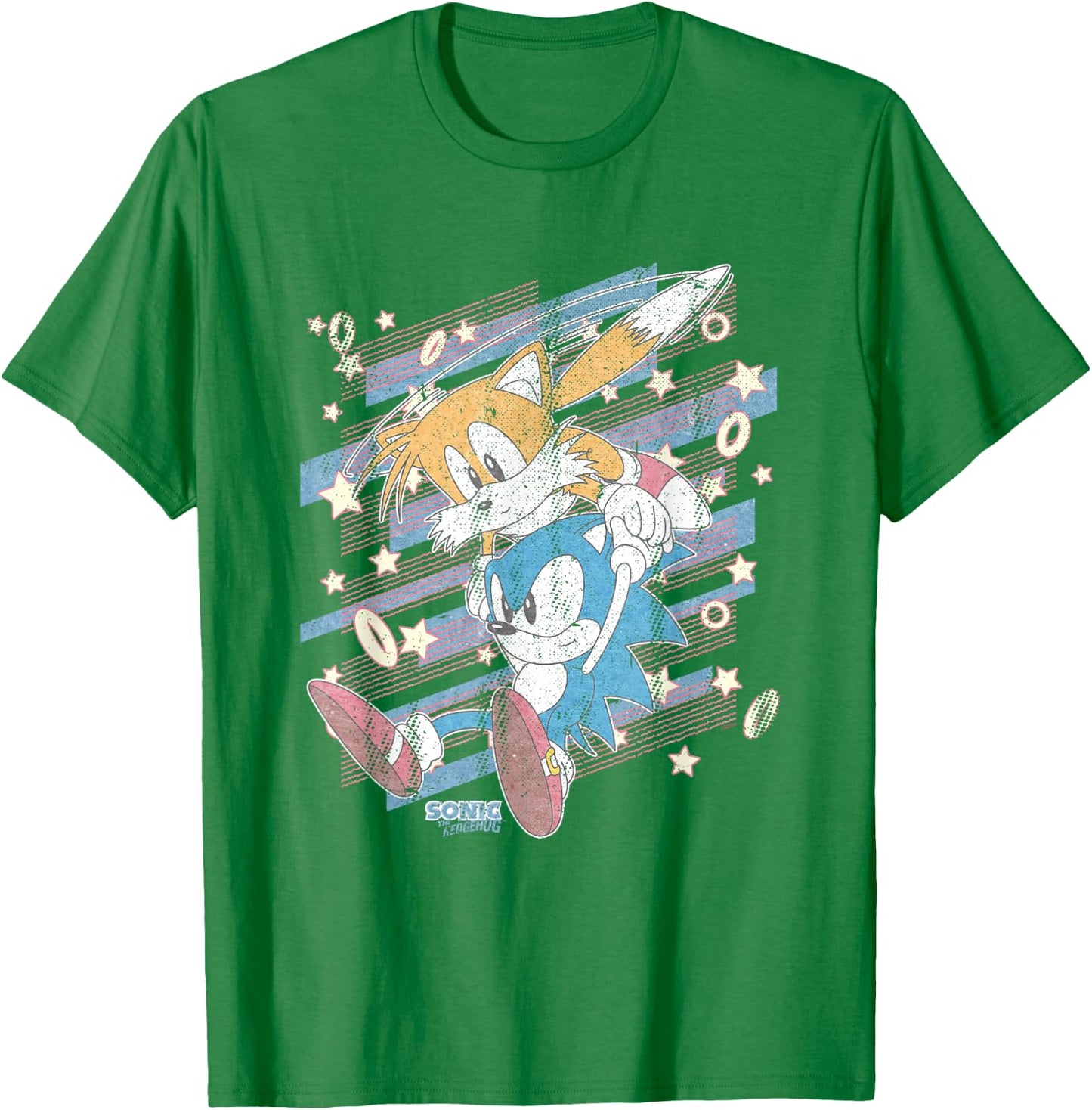 Sonic The Hedgehog Sonic & Tails Americana Distressed Logo T-Shirt - T-Shirt | Irish Green