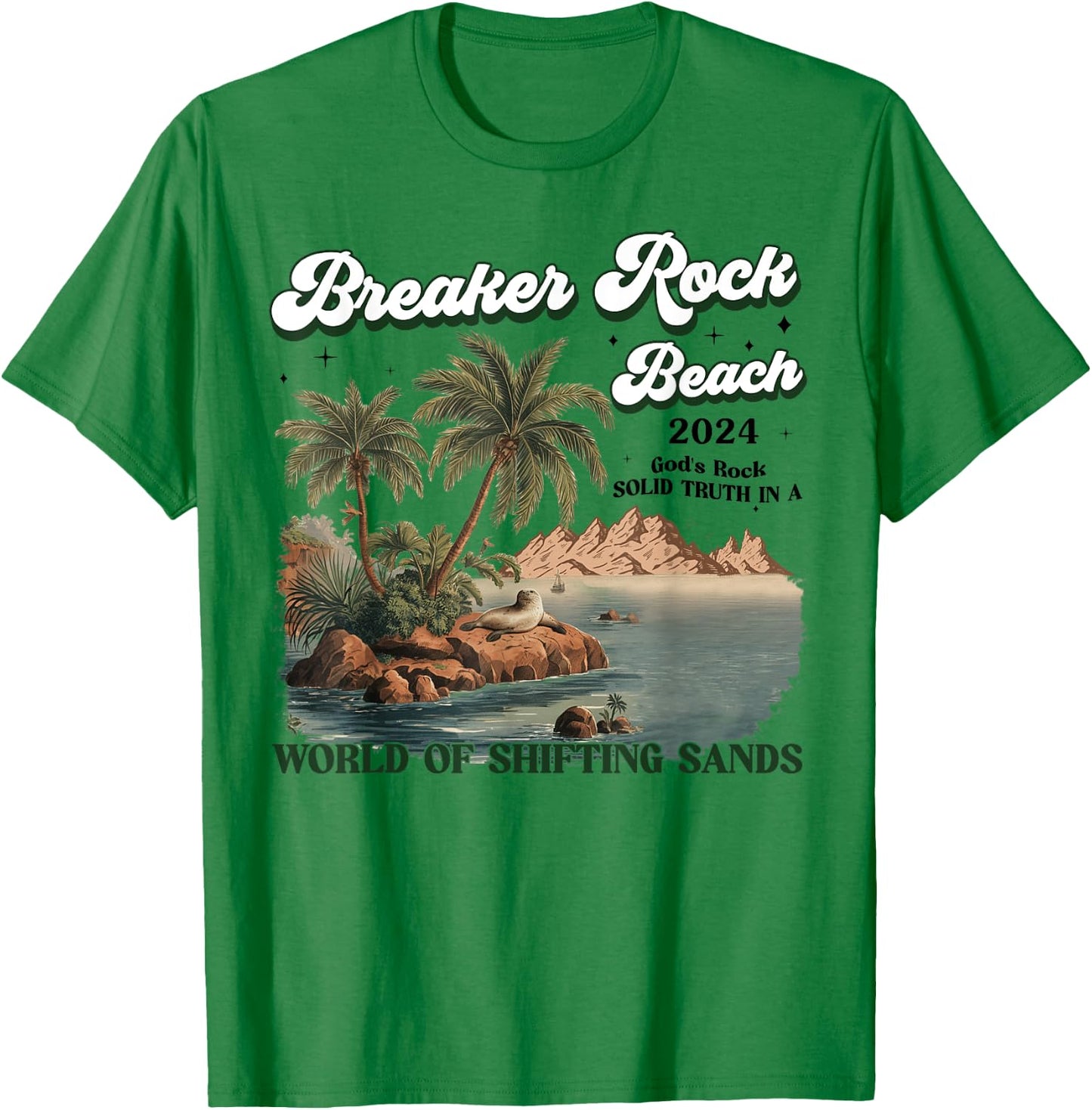 Breaker Rock Beach God's Rock Solid Beach VBS 2024 Retro Women T-Shirt - T-Shirt | Irish Green