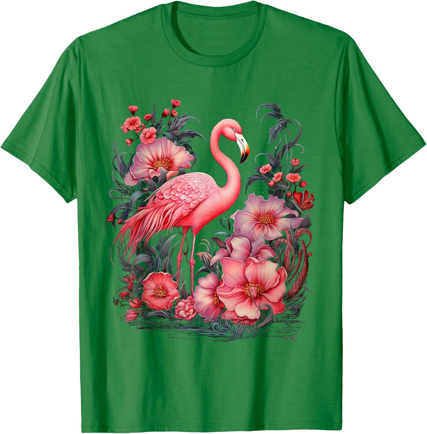 Flamingo and Flowers Floral Flamingos pink T-Shirt - T-Shirt | Irish Green
