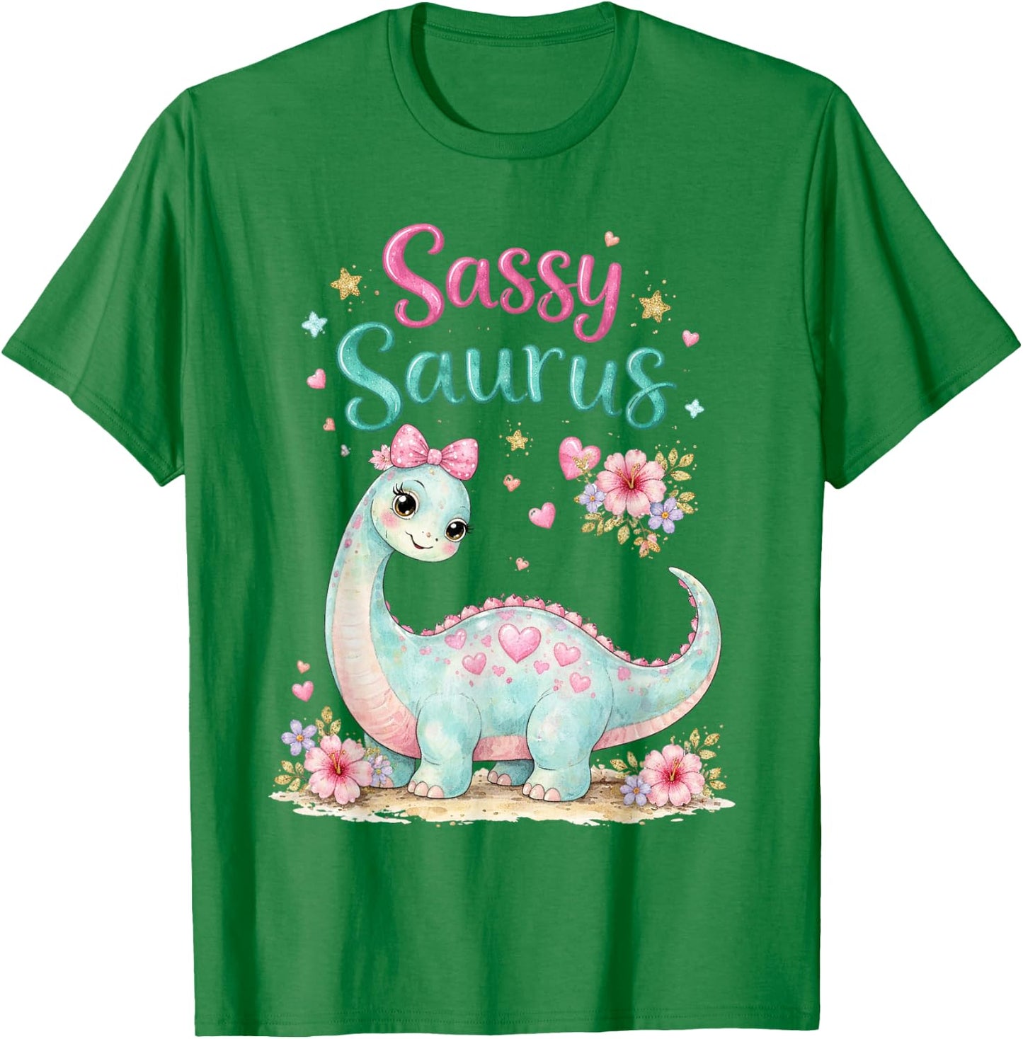 Sassy Saurus Cute Brachiosaurus Girls Toddlers Dinosaur Dino T-Shirt - T-Shirt | Irish Green