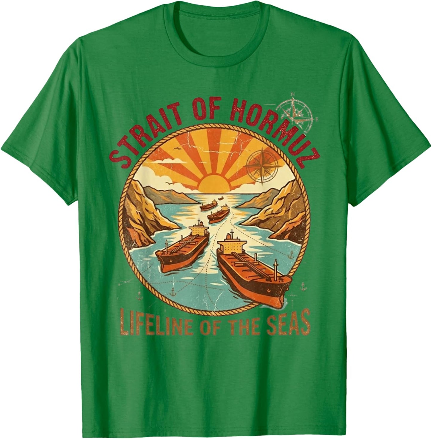Vintage Strait of Hormuz | Retro 70s Maritime Travel T-Shirt - T-Shirt | Irish Green