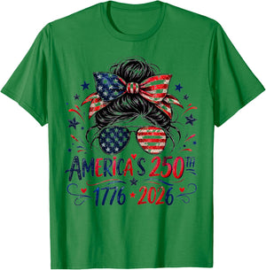 Girls 250 American Anniversary Outfit 4th of July Patriotic T-Shirt - T-Shirt | Irish Green