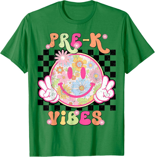 Groovy Prek Pre K Vibes First Day of School Teacher Girls T-Shirt - T-Shirt | Irish Green