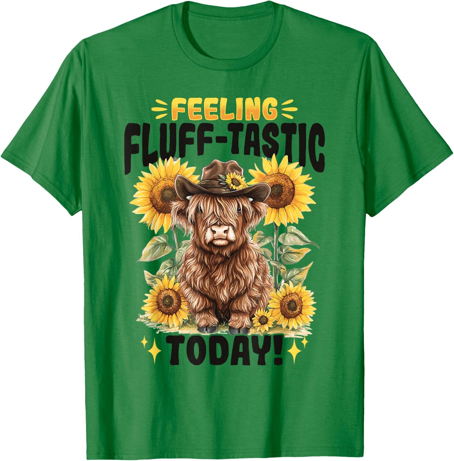 Scottish Highland Cow Feeling Fluff-tastic today! T-Shirt - T-Shirt | Irish Green