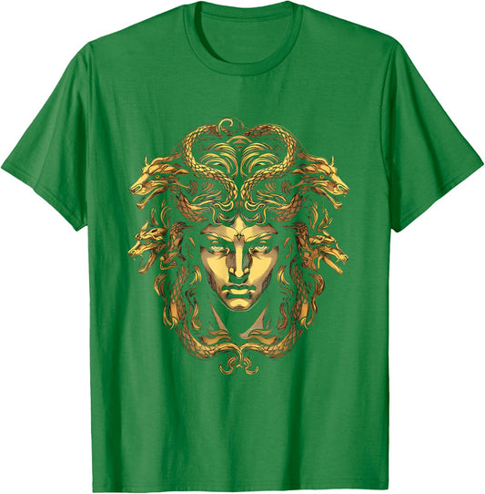 Medusa Head Greek Mythology Ancient Snake Hair T-Shirt - T-Shirt | Irish Green