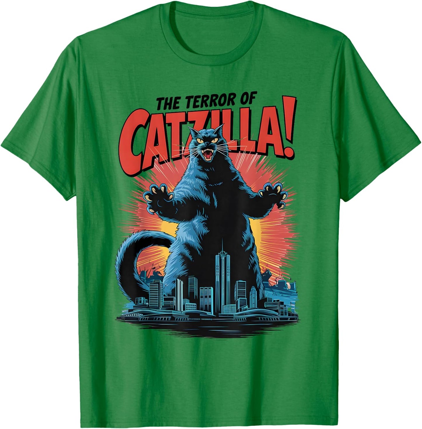 Terror of Vintage Catzilla Cat Spooky Cat Halloween T-Shirt - T-Shirt | Irish Green