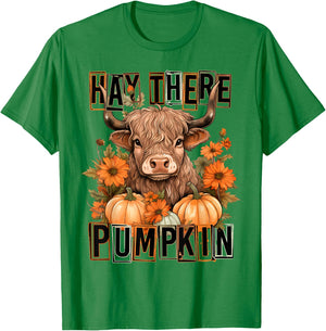 Hey There Pumpkin Fall Halloween Pumpkin Fall Highland Cow T-Shirt - T-Shirt | Irish Green